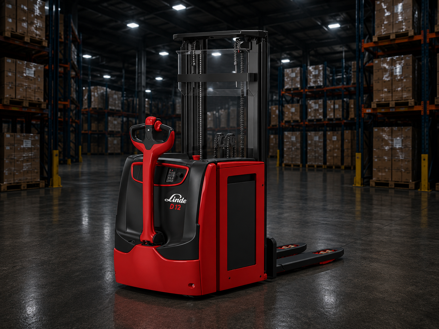 Stacker elétrico Linde D12 D14 em armazém